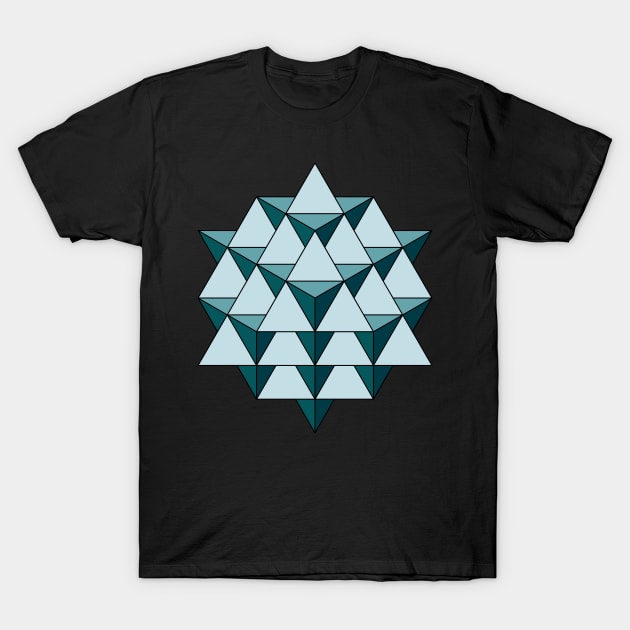 64 Tetrahedron - Cool Blues T-Shirt by Rupert Russell